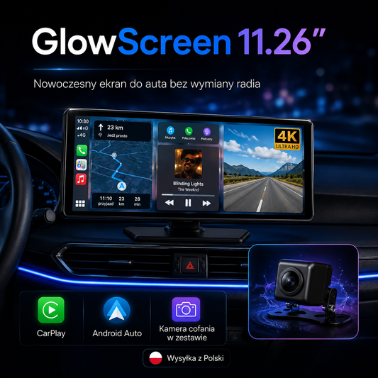 GlowScreen 11.26” – ekran samochodowy CarPlay i Android Auto z kamerą cofania