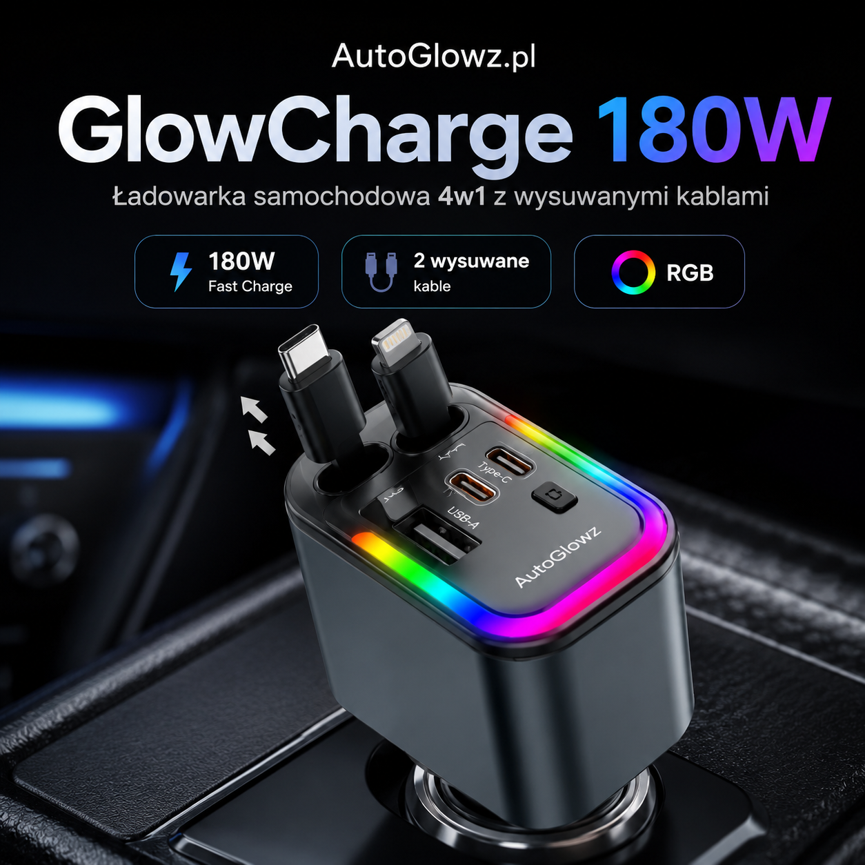 GlowCharge Star 180W — ładowarka samochodowa 4w1