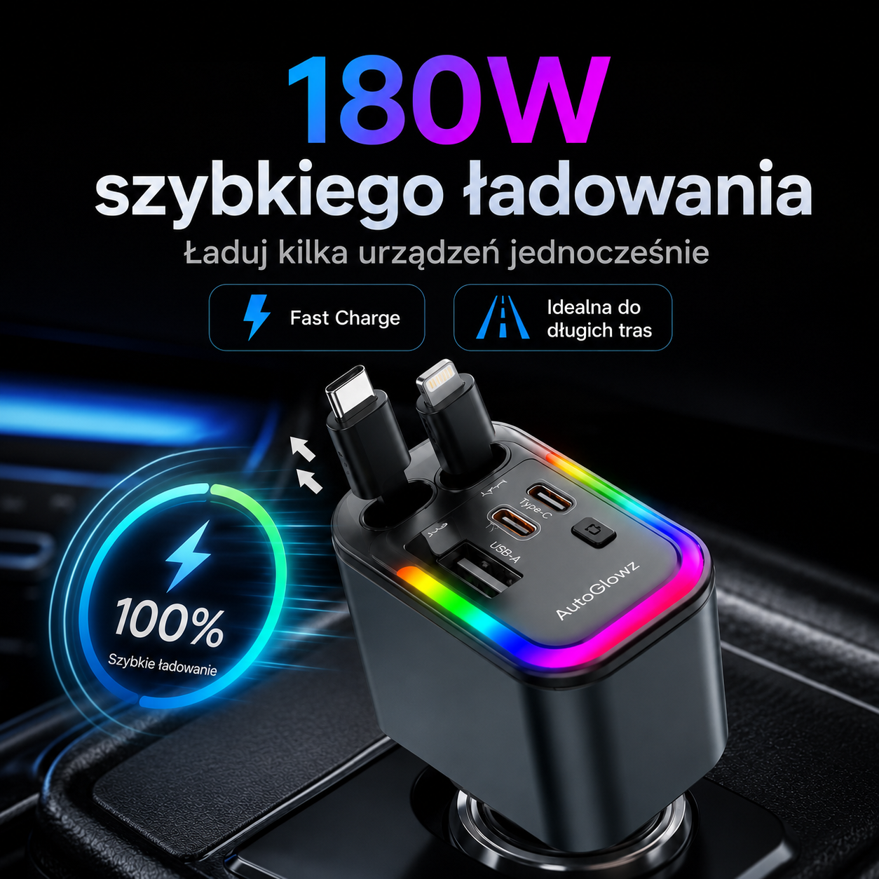 GlowCharge Star 180W — ładowarka samochodowa 4w1