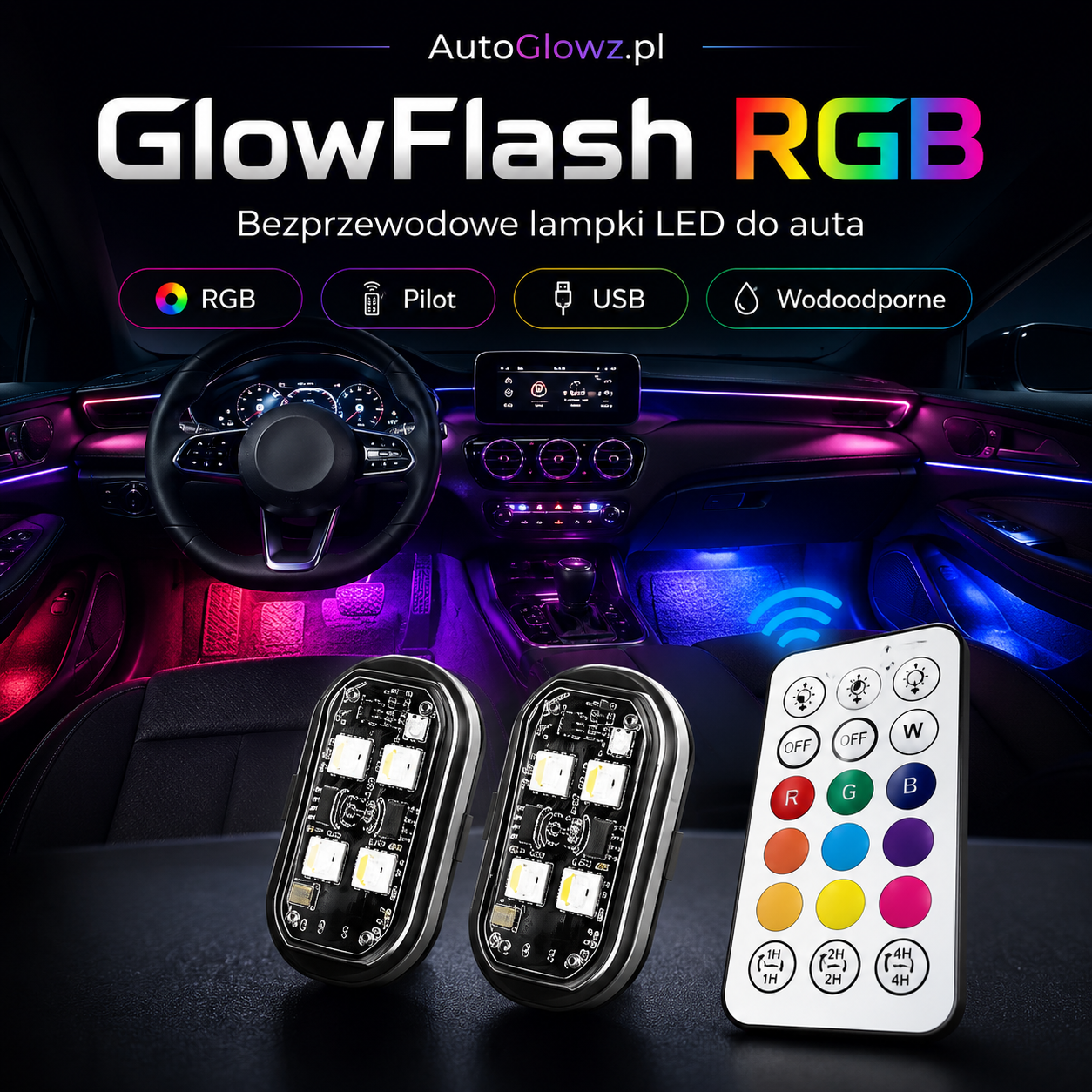 GlowFlash RGB — bezprzewodowe lampki LED do auta