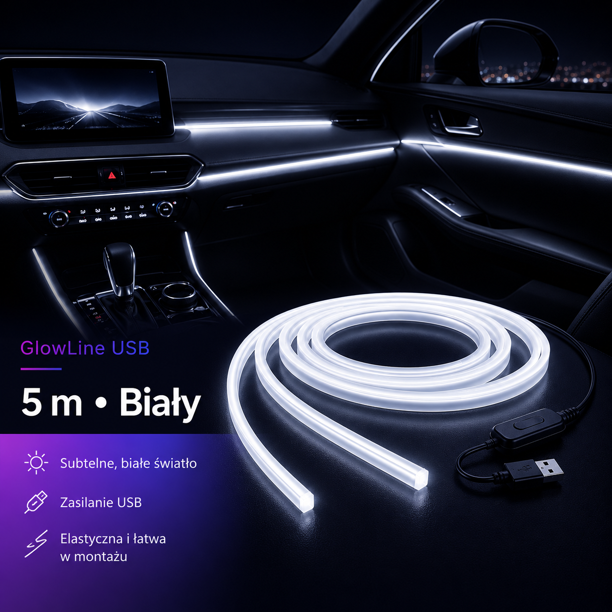 GlowLine USB – neonowe oświetlenie wnętrza auta
