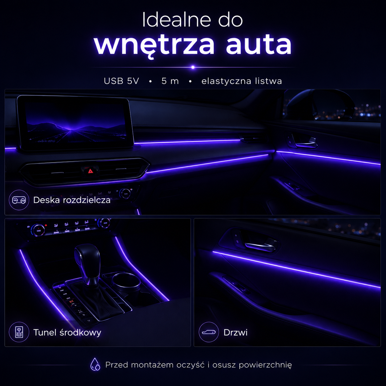 GlowLine USB – neonowe oświetlenie wnętrza auta
